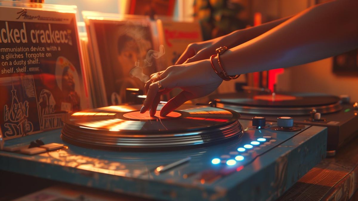 A record playing in warm nightclub light