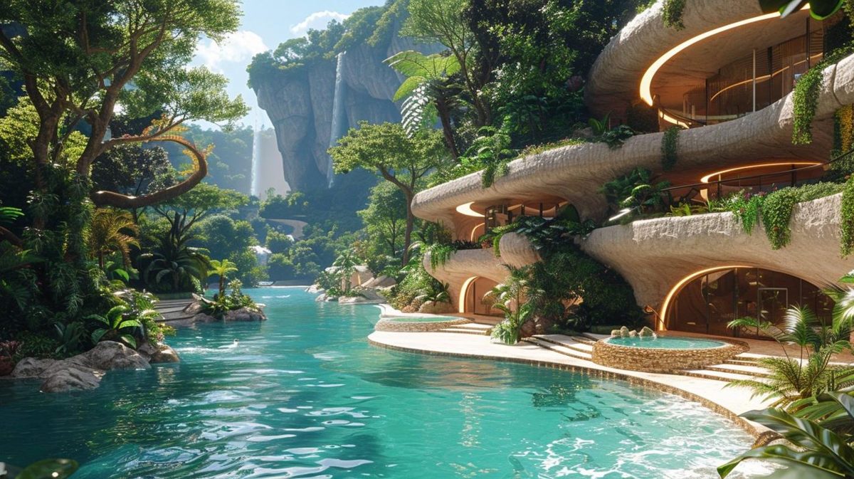 Villas around a lagoon on the island
